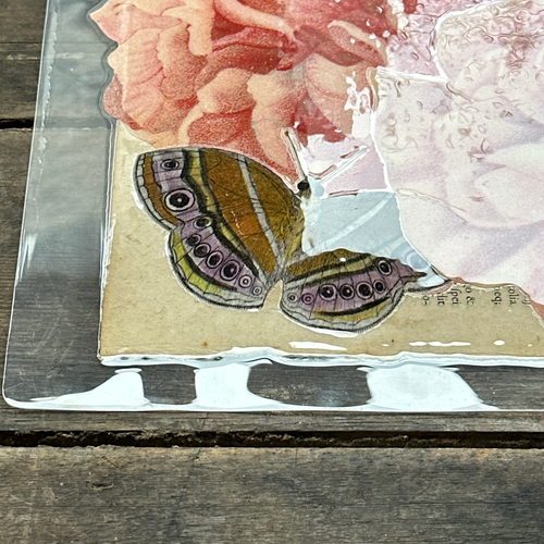 One of a Kind Collaged Pink Flower & Butterly Mat Pair (2-17 & 2-19)