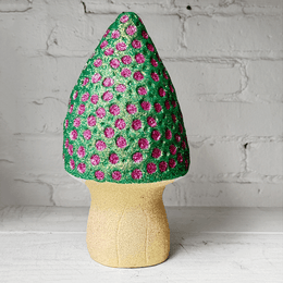 Glitter Morel Mushroom in Mint with Many Pink Dots