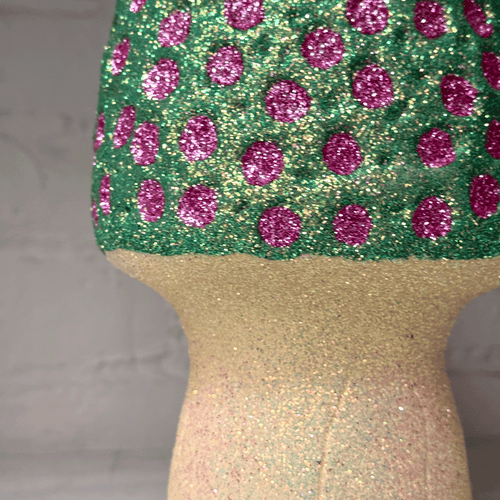 Glitter Morel Mushroom in Mint with Many Pink Dots