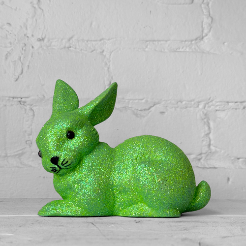 Ino Schaller Lying Glitter Bunny in Green with Tail