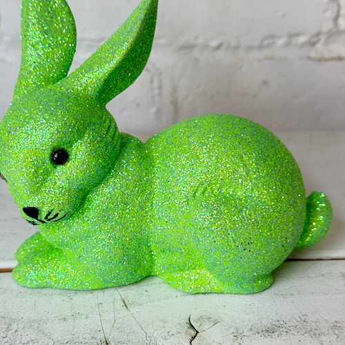 Ino Schaller Lying Glitter Bunny in Green with Tail