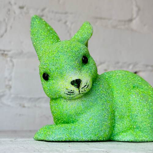 Ino Schaller Lying Beaded Glitter Bunny in Green with Tail