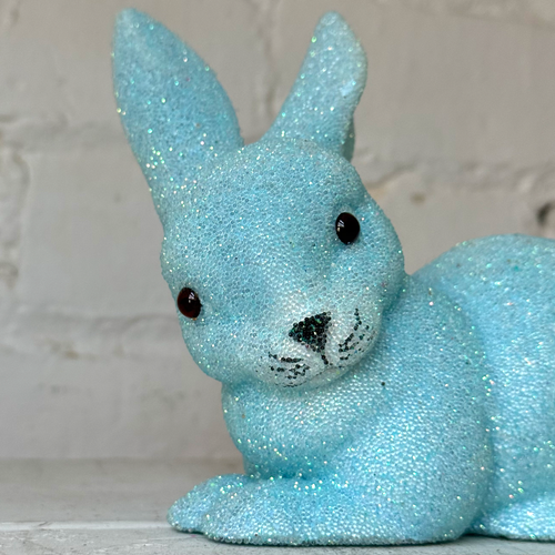Ino Schaller Lying Beaded Glitter Bunny in Light Blue with Tail