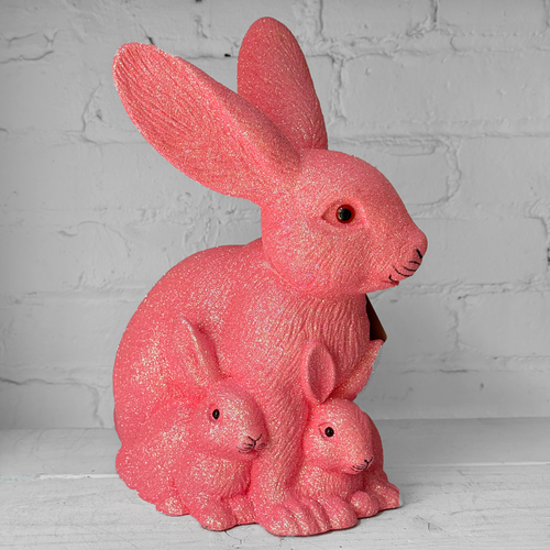 Ino Schaller Large Glitter Bunny Family in Pink