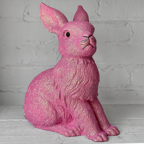 Ino Schaller Large Glitter Sitting Bunny in Rose