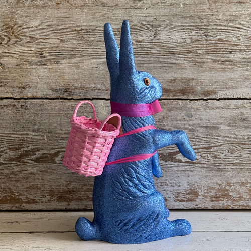 Ino Schaller Extra-Large Glitter Bunny with Bow and Basket in Navy