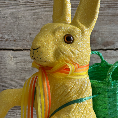 Ino Schaller Extra-Large Glitter Bunny with Bow and Basket in Yellow