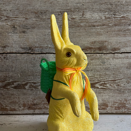 Ino Schaller Extra-Large Glitter Bunny with Bow and Basket in Yellow