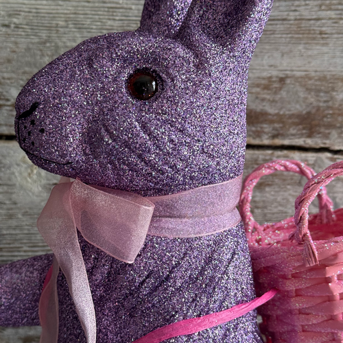 Ino Schaller Extra-Large Glitter Bunny with Bow and Basket in Purple