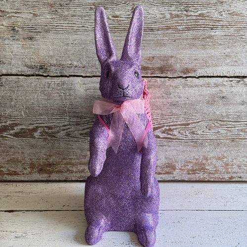 Ino Schaller Extra-Large Glitter Bunny with Bow and Basket in Purple