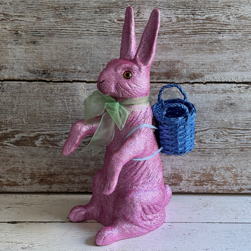 Ino Schaller Extra-Large Glitter Bunny with Bow and Basket in Lilac