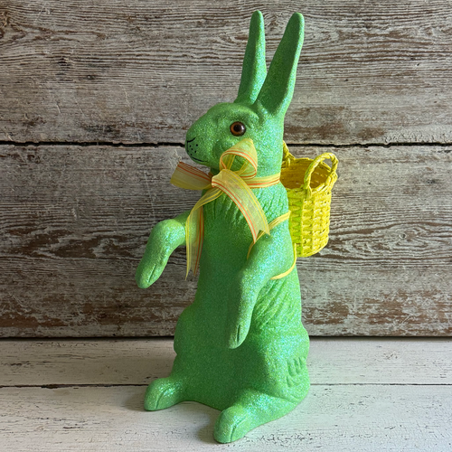 Ino Schaller Extra-Large Glitter Bunny with Bow and Basket in Neon Green