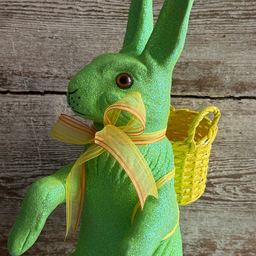 Ino Schaller Extra-Large Glitter Bunny with Bow and Basket in Neon Green