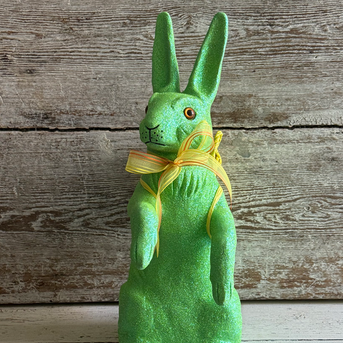 Ino Schaller Extra-Large Glitter Bunny with Bow and Basket in Neon Green