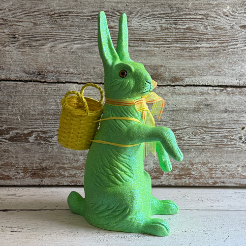 Ino Schaller Extra-Large Glitter Bunny with Bow and Basket in Neon Green