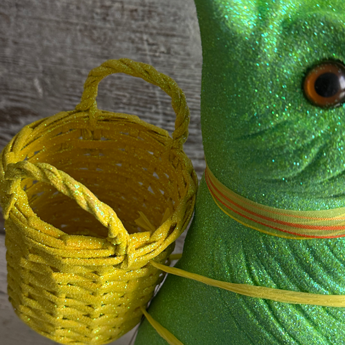Ino Schaller Extra-Large Glitter Bunny with Bow and Basket in Neon Green