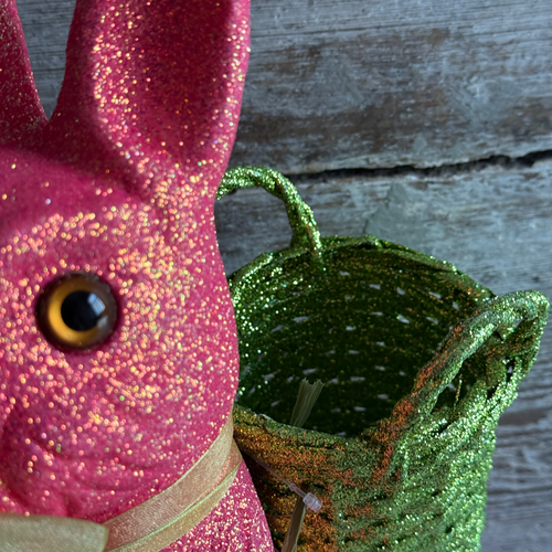 Ino Schaller Extra-Large Glitter Bunny with Bow and Basket in Neon Pink