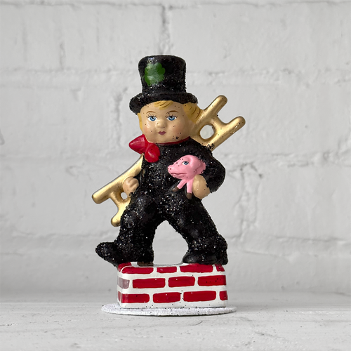 Glitter Chimney Sweeper w Clover Leaf in Black