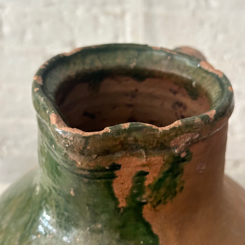 19th Century French Ceramic Pitcher Green with Accents