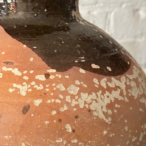 19th Century French Ceramic Pitcher Brown Glaze with Accents (CV09)