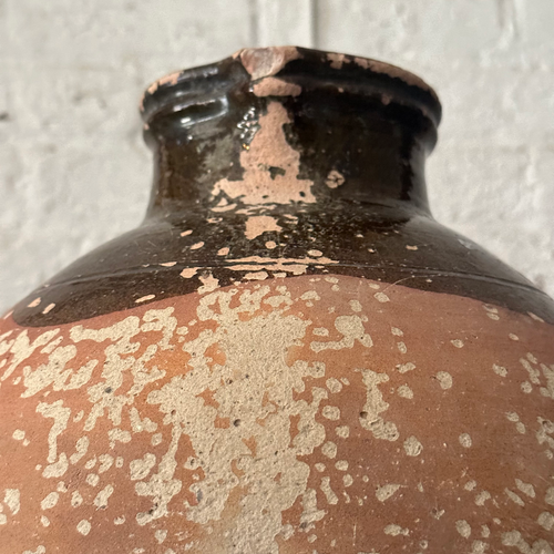 19th Century French Ceramic Pitcher Brown Glaze with Accents (CV09)