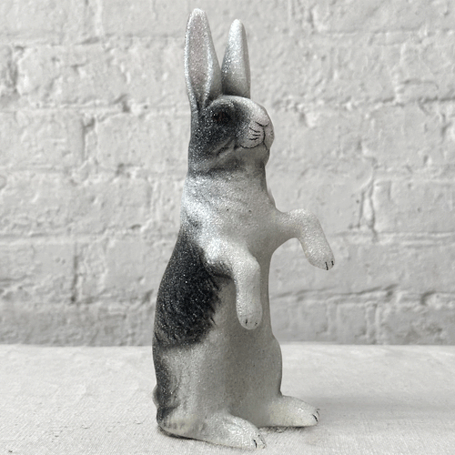 Papier-Mâché Black & White Upright Beaded Bunny