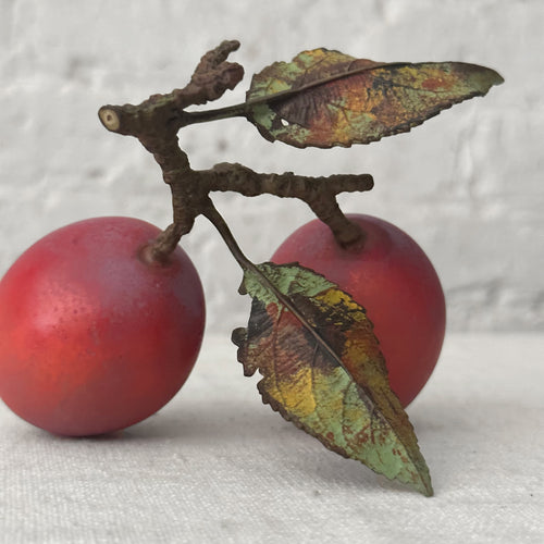 Double Porcelain Santa Rosa Plum with Twig and Two Leaves (PP07)