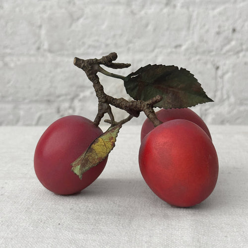 Triple Porcelain Santa Rosa Plum with Twig and Two Leaves