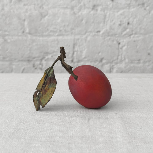 Porcelain Santa Rosa Plum with Twig and Leaf