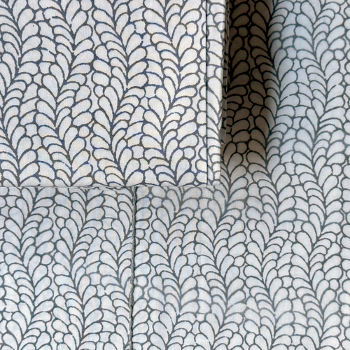 Rasa Block Printed Sheet Set in White Late Bel & Grey