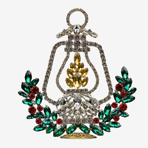 Rhinestone Crystal Christmas Lantern with Evergreen Base