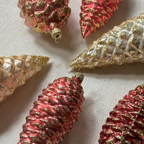 Set of 6 Nostalgic Rose & Champagne Pinecone Ornaments