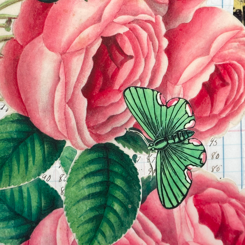 One of a Kind Collaged Rose Cascade Mat Pair