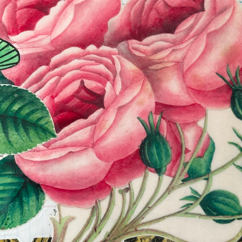 One of a Kind Collaged Rose Cascade Mat Pair