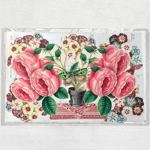 One of a Kind Collaged Rose Cascade Mat Pair