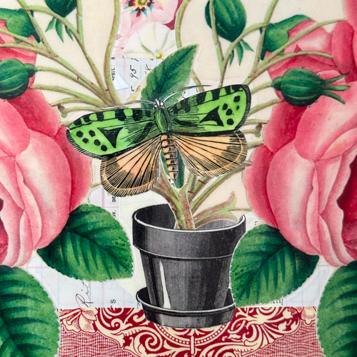One of a Kind Collaged Rose Cascade Mat Pair