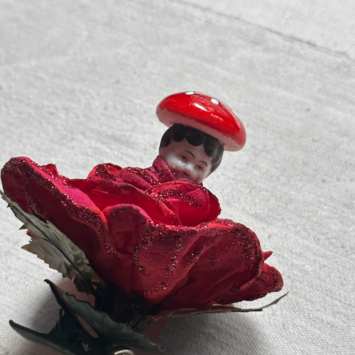 Nostalgic Cotton Rose Girl with Porcelain Head Ornament