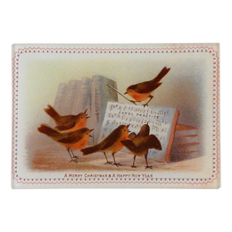 Five birds singing to sheet music with the text 'Carol Practice'.