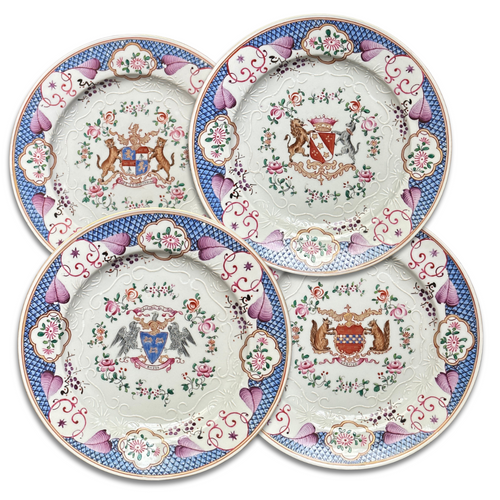 Set of Seven 19th-Century Chinese Export Style Samson of Paris Armorial Dinner Plates