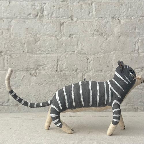Large Cotton Striped Cat Ornament