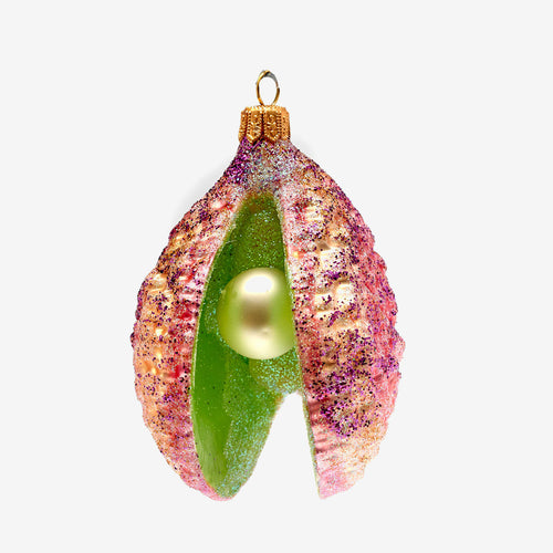 Pink and Green Oyster With Pearl Ornament