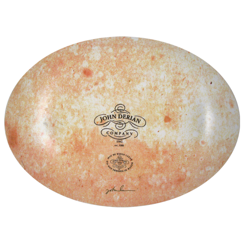 The back of a ten inch by fourteen inch horizontal glass plate with the John Derian Company logo and sticker signed by John Derian.  