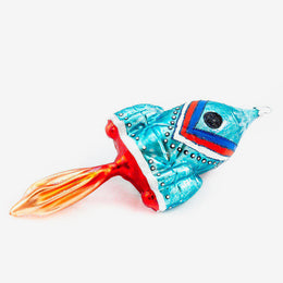 Blue Space Rocket Ornament