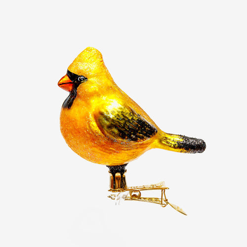 Yellow Cardinal Bird Clip-On Ornament