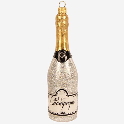 Silver Glitter Champagne Bottle Ornament