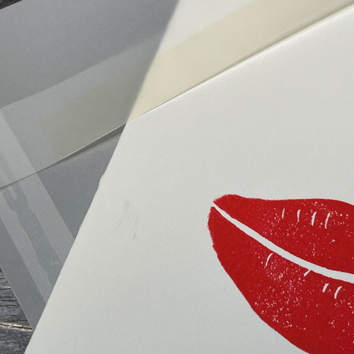 Block Printed Large Lips Folded Card