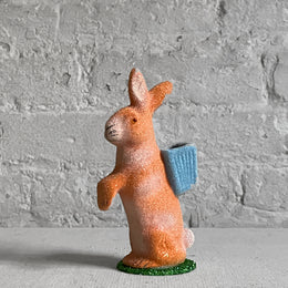 Small Papier-Mâché Beaded Orange Bunny with Blue Basket