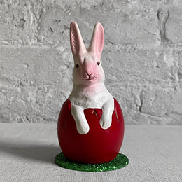 Ino Schaller Papier Mâché White Bunny in Red Egg