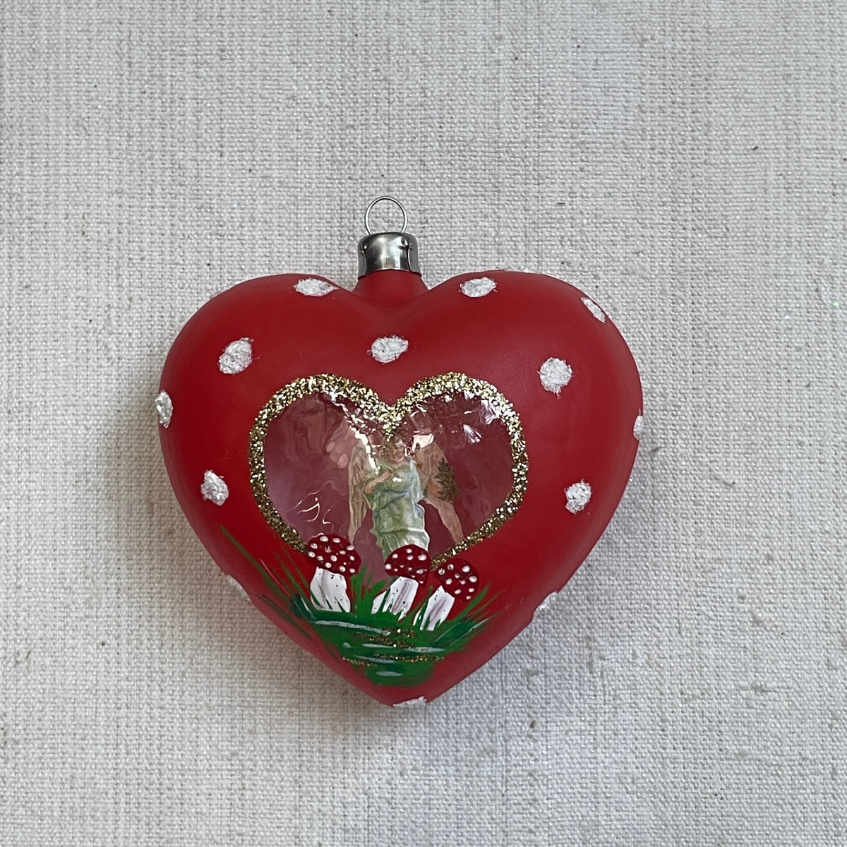 Nostalgic Large Red Heart with Angel Inside Ornament