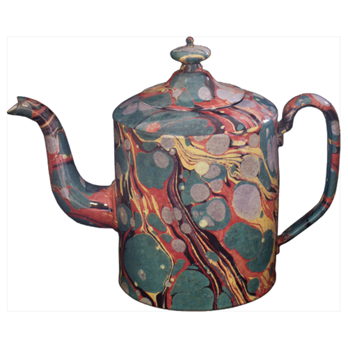 Green Yellow and Red Marble Teapot - Large